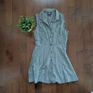 HOUNDSTOOTH PRINT VINTAGE RUFFLE COLLAR MINI DRESS